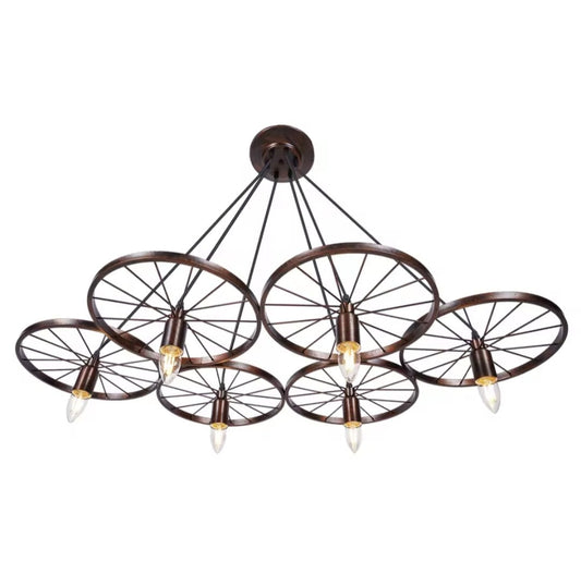 6 Wielen Retro Wagon Hanglamp - Vintage Hanglamp - 104 cm- Verstelbaar - Retro Hanglamp - Wielen Decoratie Lamp