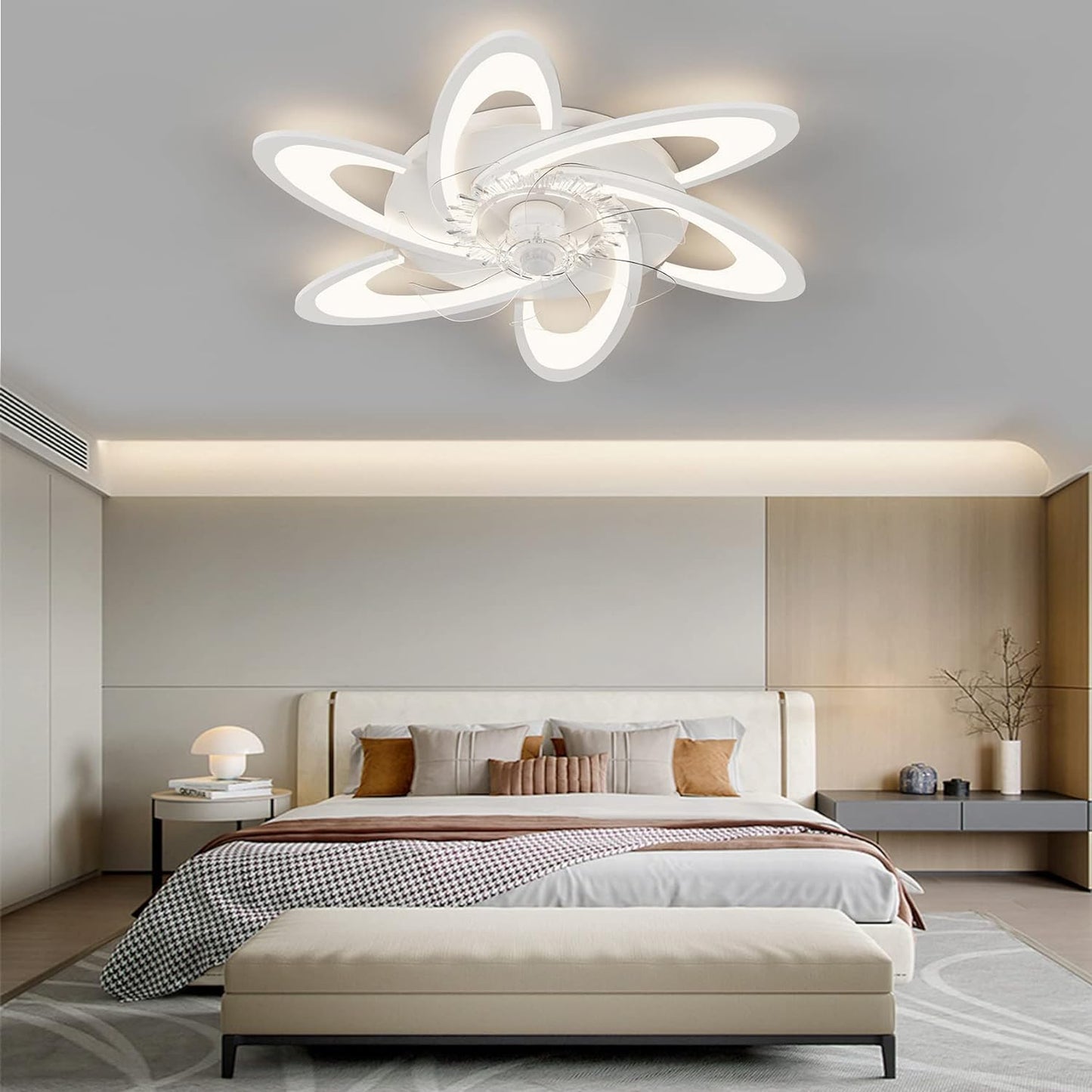 LuxiLamps - 6 Wing Ceiling Fan - Smart Lamp - Dimmable - White - 6 Settings - Living Room Lamp Fan - Chandelier Fan - Fan Lamps - 67 cm