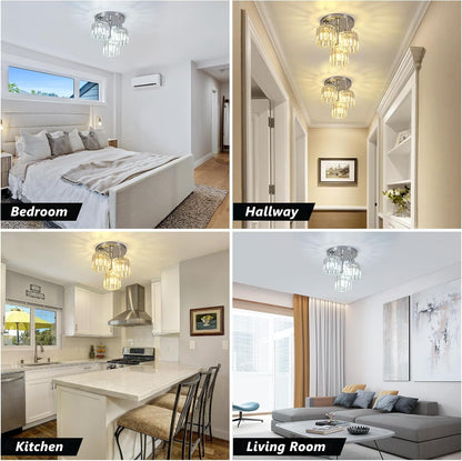 Moderne Kristallen Kroonluchter - 3 Kop Crystal Plafondlamp - K9-Kristal - E27 - Chroom - Verlichting - Plafonnière