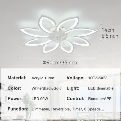 LuxiLamps - 8 Sterren Plafondlamp Met Ventilator - Wit - Met Afstandsbediening - Smart lamp - Dimbaar Met App - 6 Standen Ventilator - Woonkamerlamp - Moderne lamp - Plafoniere