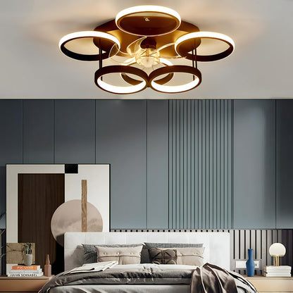 LuxiLamps - 6 Cirkel Plafondventilator - Zwart - 6 Snelheden - Dimbaar Met Afstandsbediening en APP - Moderne Smart Lamp Ventilator