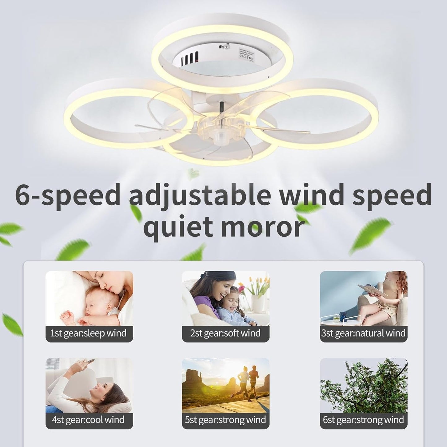 LuxiLamps - 4 Ringen Ventilator - Wit - 60 cm - Smart Lamp - Kroonluchter - Dimbaar Met Afstandsbediening - 64W
