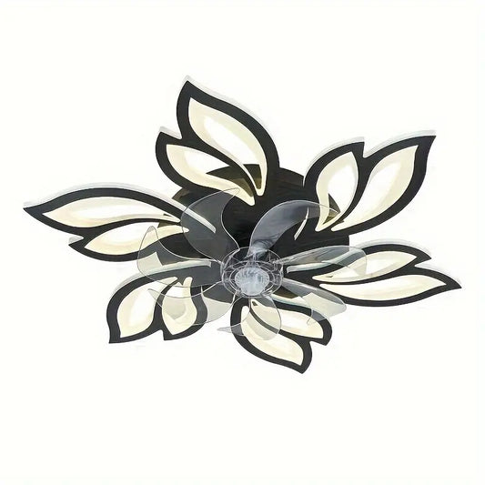 LuxiLamps - 5 Head Flower Fan - Ceiling Fan - Black - Dimmable - 6 Speed ​​Fan - Kitchen Lamp - Living Room Lamp - Modern Fan Lamp