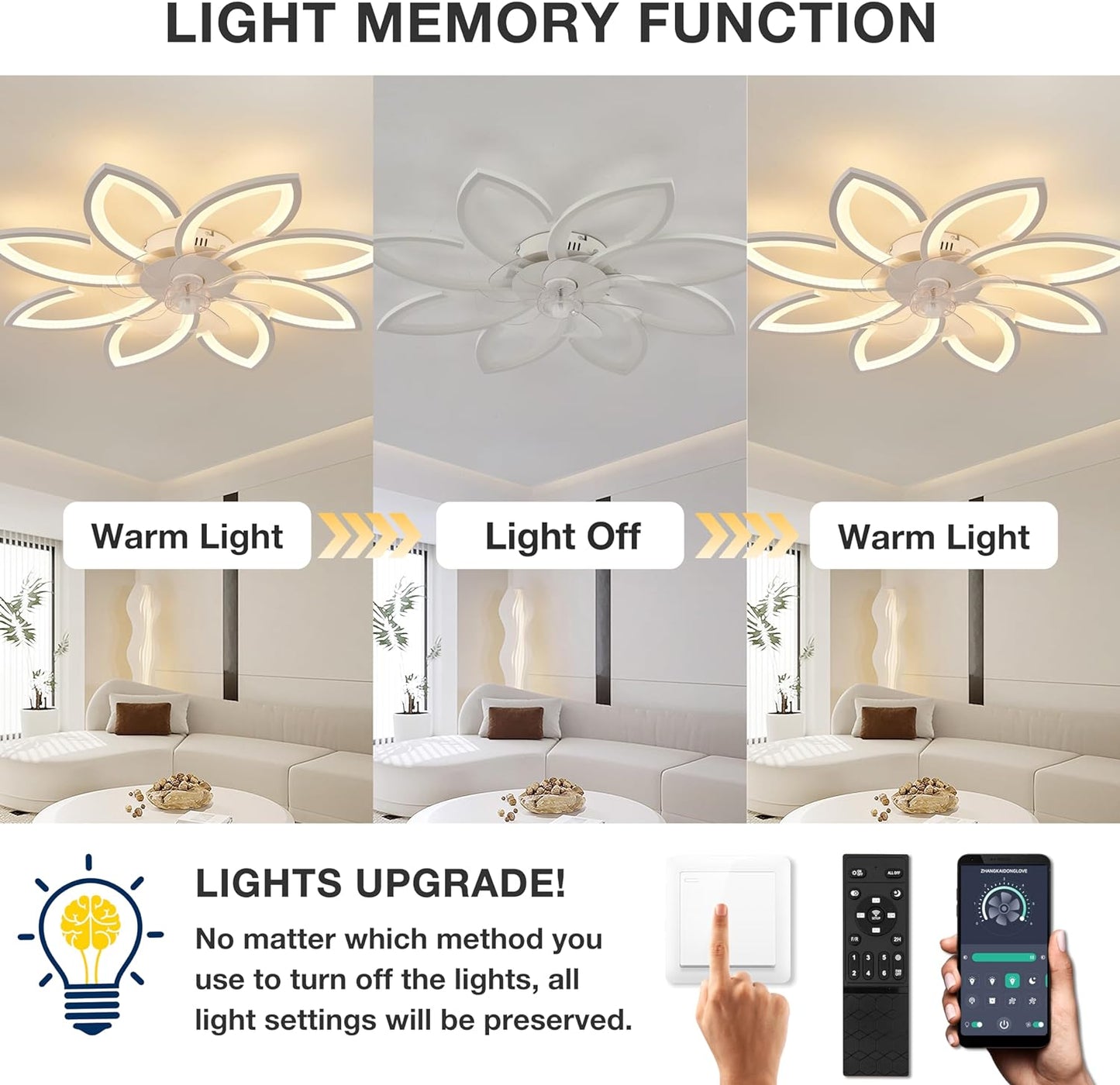 LuxiLamps - 8 Sterren Plafondlamp Met Ventilator - Wit - Met Afstandsbediening - Smart lamp - Dimbaar Met App - 6 Standen Ventilator - Woonkamerlamp - Moderne lamp - Plafoniere