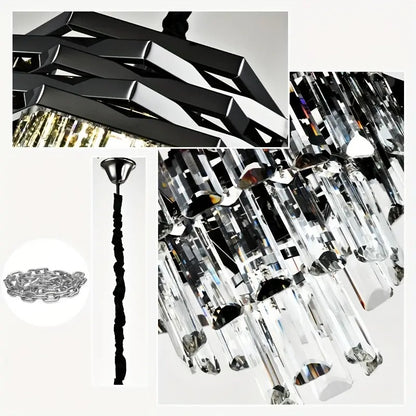 Kristallen Kroonluchter - Crystal Chandelier - Zwart - Hanglamp - Woonkamerlamp - Moderne lamp - Plafonniere