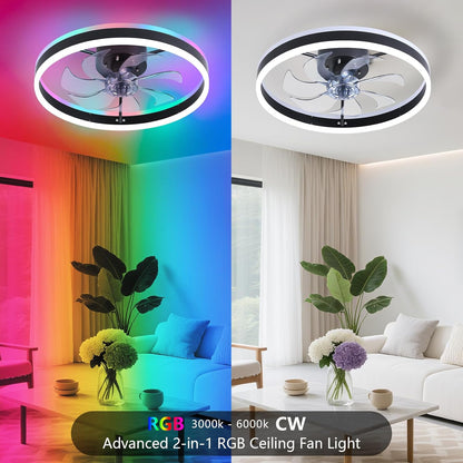 LuxiLamps - Plafondventilator Lamp - RGB - Smart Lamp - 6 Standen - Dimbaar - Kroonluchter Ventilator - Chandelier Fan - Woonkamer Lamp - Ventilator Lampen - Stille Motor