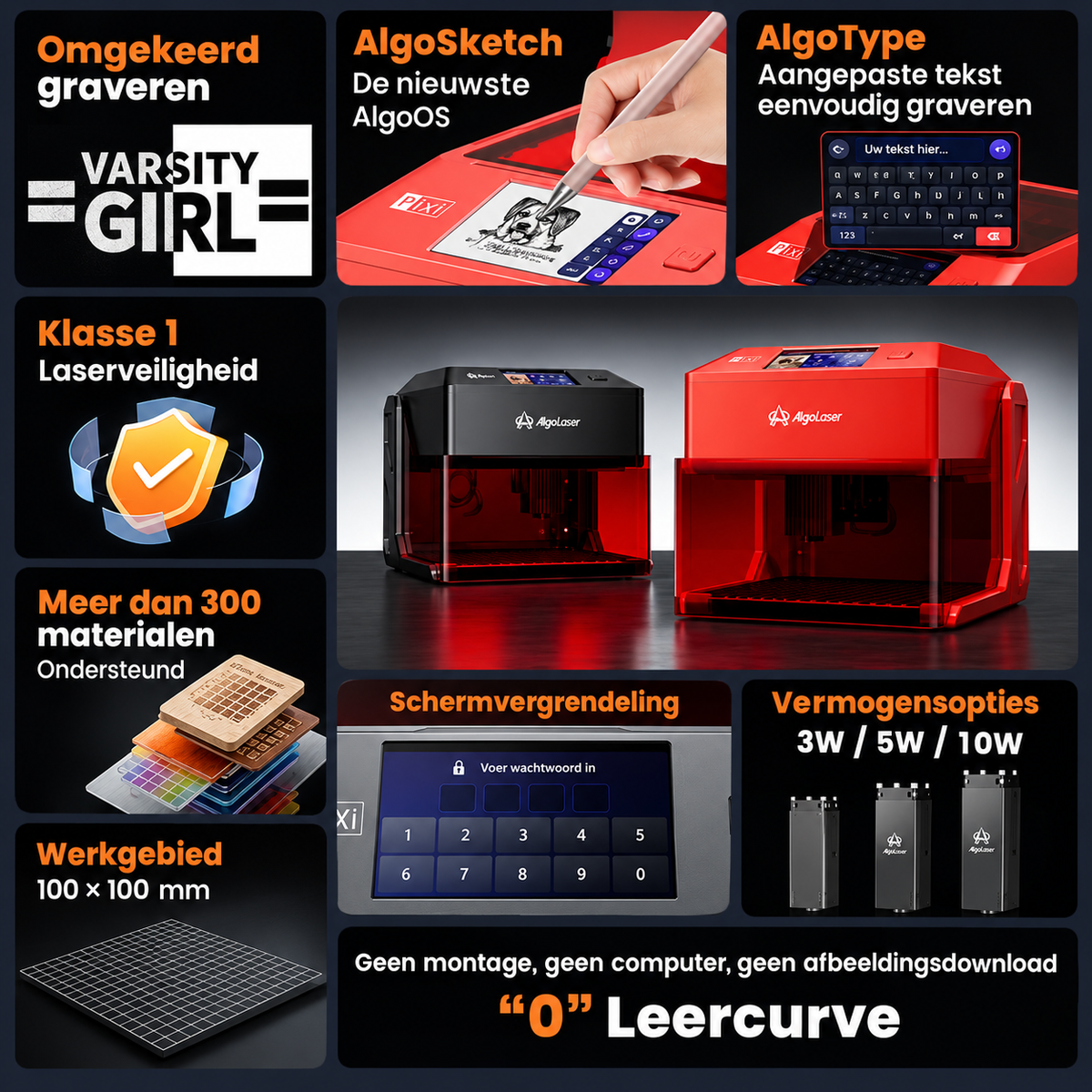 Laser Graveermachine Pixi 10W - 3.5 Inch Touchscreen - Laser Cutter - Laserprinter All In One - Graveren - Display - Zwart/Rood - Laser Snijmachine - Bedienbaar Met APP