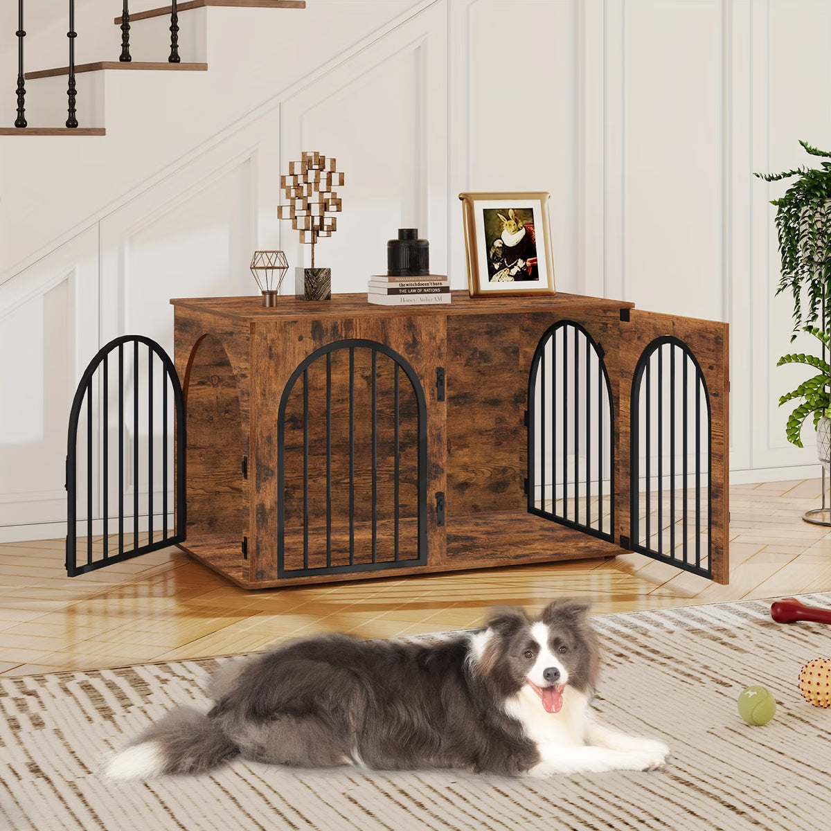 Dog Crate - Furniture - Dog Cage - Dog Kennel - Dog Pen - Side Table - Coffee Table - 3 Doors - 100x60x63 cm - Brown