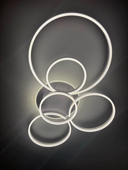 Led Plafondlamp - 6 Ringen - Dimbaar met Afstandsbediening - 108 Watt - Modern Design - Wit - Plafonniere - Modern - Woonkamer - Eettafel - Keuken - Slaapkamer