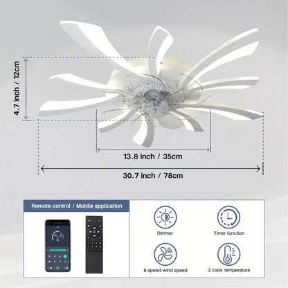 LuxiLamps - 5 Wing Fan Lamp - Dimmable With Remote Control - White - Ceiling Fan With LED - Living Room Lamp - Modern Lamp - Ceiling Lamp