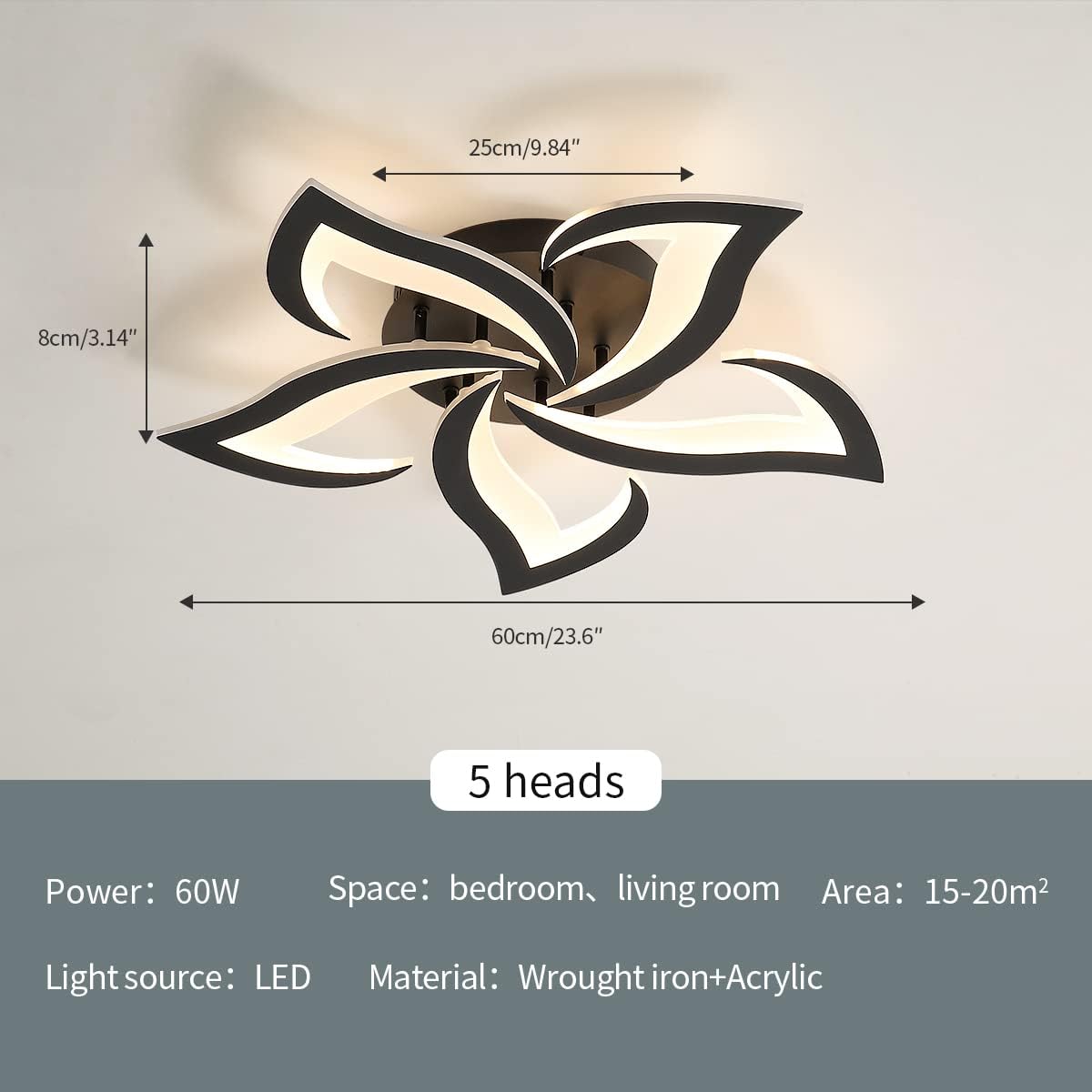 5 Sterren Plafondlamp Zwart - Met Afstandsbediening - Smart lamp - Dimbaar Met App - Woonkamerlamp - Moderne lamp - Plafoniere