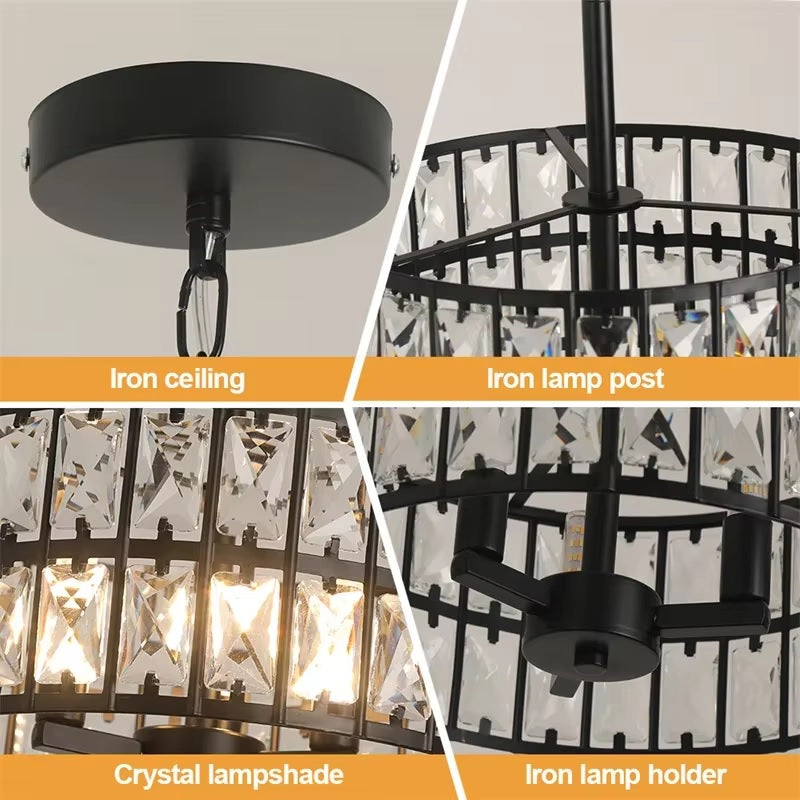 Crystal Hanglamp - Moderne Hanglamp - LED Kristallen Kroonluchter - Zwart - 30 cm - Retro Luxe Hanglamp