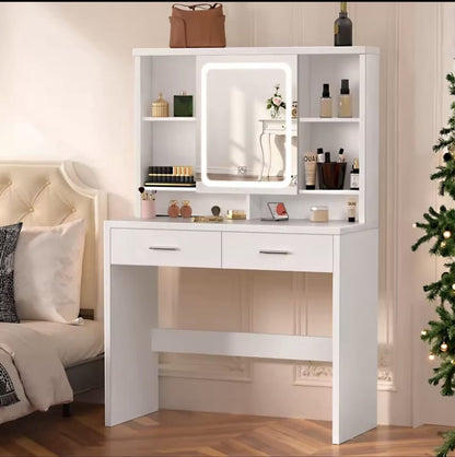 Kaptafel Met LED Spiegel - 2 Laden - Touch Screen - Instelbare LED Verlichting - Make-up Tafel - Modern Design