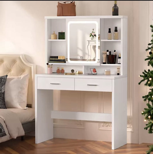 Kaptafel Met LED Spiegel - 2 Laden - Touch Screen - Instelbare LED Verlichting - Make-up Tafel - Modern Design