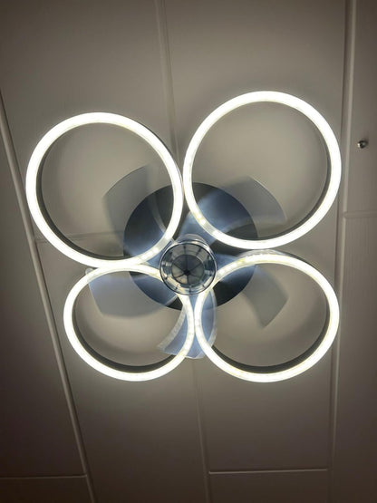 LuxiLamps - 4 Ringen Ventilator - Zwart - 60 cm - Smart Lamp - Kroonluchter - Dimbaar Met Afstandsbediening - 64W