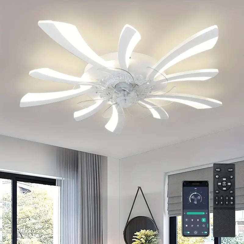 LuxiLamps - 5 Wing Fan Lamp - Dimmable With Remote Control - White - Ceiling Fan With LED - Living Room Lamp - Modern Lamp - Ceiling Lamp