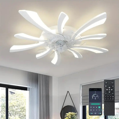 LuxiLamps - 5 Wing Fan Lamp - Dimmable With Remote Control - White - Ceiling Fan With LED - Living Room Lamp - Modern Lamp - Ceiling Lamp