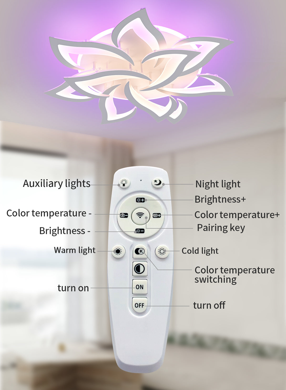 LuxiLamps - 10 Lotus RGB - Dimbaar Met Afstandsbediening en APP - Plafoniere - Smart lamp - Moderne LED Lamp