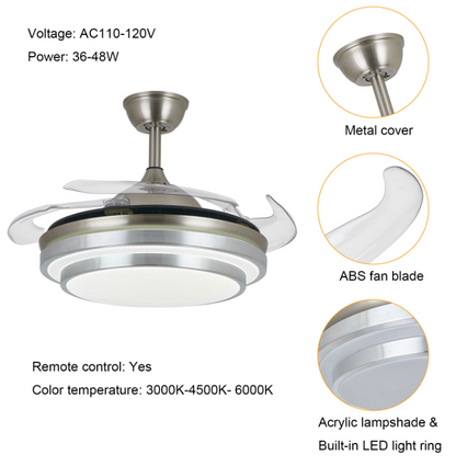 Ventilator Lamp - Plafondventilator - Hanglamp Ventilator - 97 cm - Chroom - Dimbaar - 3 Standen - Afstandsbediening - Woonkamerlamp - Moderne lamp