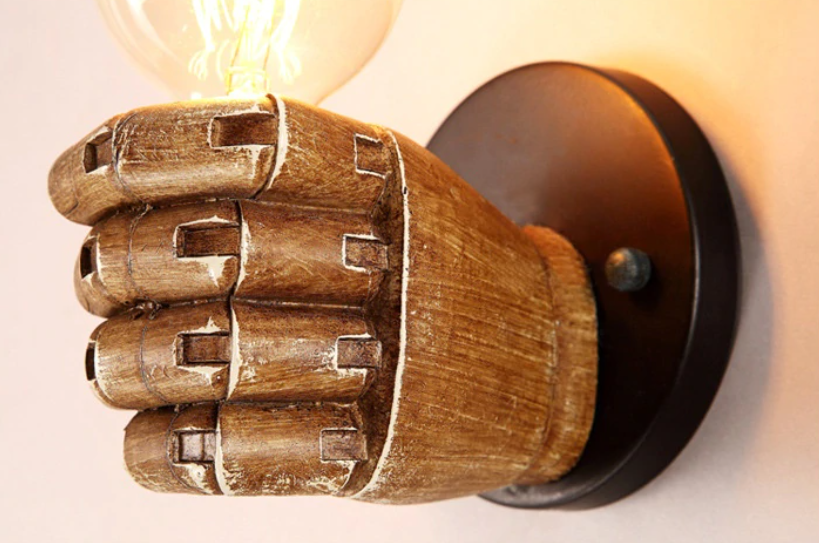 LuxiLamps - Industrial Style Wall Lamp - Right Fist - Resin Wall Lamp - E26 - Lamp Lighting - Bar - Cafe -Restaurant