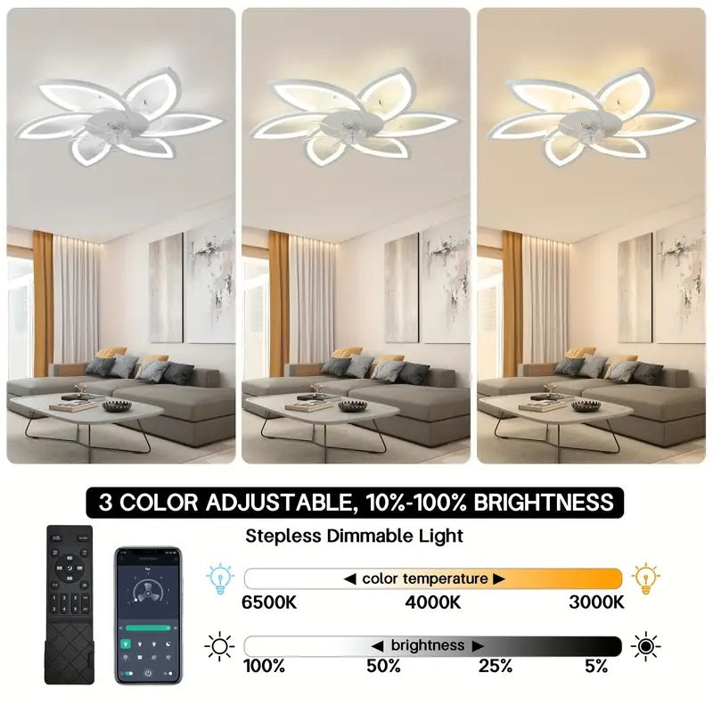 LuxiLamps - 6 Sterren Plafondlamp Met Ventilator - Wit - Met Afstandsbediening - Smart lamp - Dimbaar Met App - 6 Standen Ventilator - Woonkamerlamp - Moderne lamp - Plafoniere