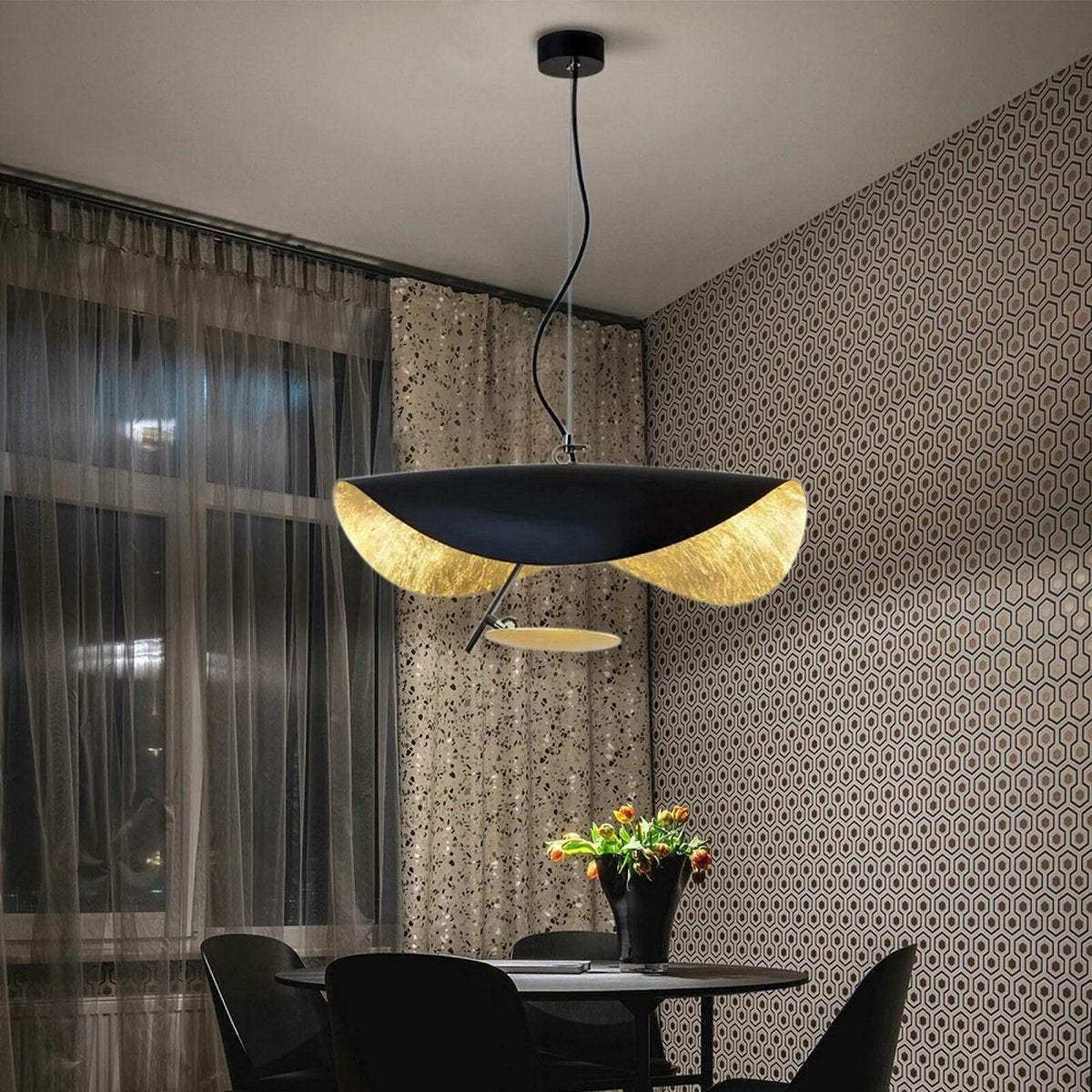 LuxiLamps - Vintage Hanglamp - Industriële Stijl - 60 cm - Zwart - Warm Wit - Hanglamp - Kroonluchter