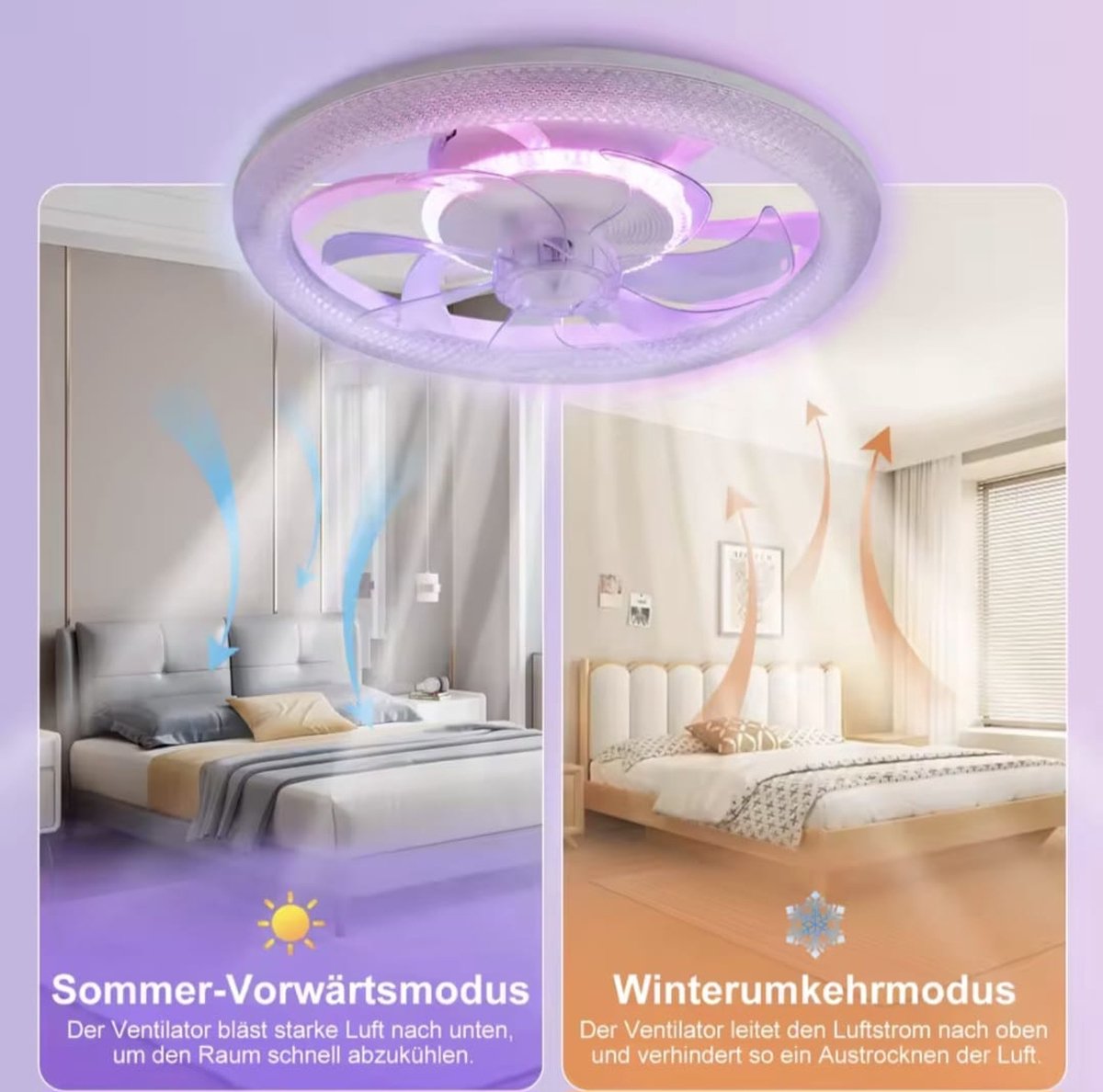 RGB Plafondventilator - Met Speaker - Dimbaar Met Afstandsbediening - 12 Kleuren - 60W - RGB Muziek Ventilator - Woonkamerlamp - Kroonluchter Ventilator