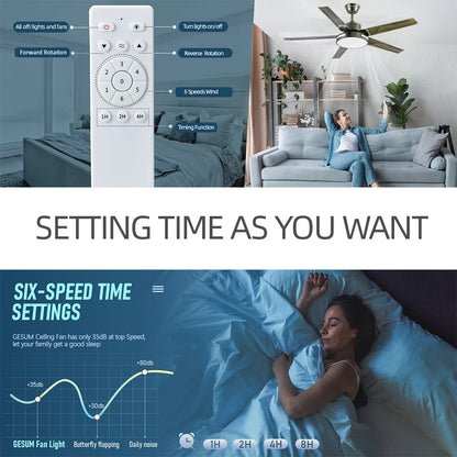 5 Blad Plafondventilator - Moderne LED Ventilator - 6 Snelheden - Bedienbaar Met Afstandsbediening - 132 cm - Grijs