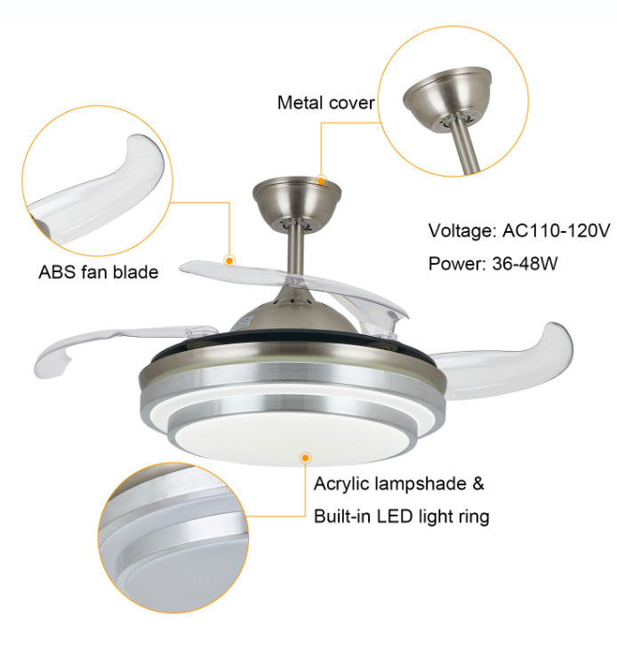 Ventilator Lamp - Plafondventilator - Hanglamp Ventilator - 97 cm - Chroom - Dimbaar - 3 Standen - Afstandsbediening - Woonkamerlamp - Moderne lamp
