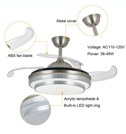 Ventilator Lamp - Plafondventilator - Hanglamp Ventilator - 97 cm - Chroom - Dimbaar - 3 Standen - Afstandsbediening - Woonkamerlamp - Moderne lamp