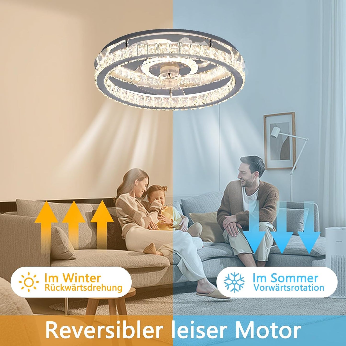 Ventilator Lamp - Plafondventilator - Chroom - Smart Lamp - Dimbaar - 6 Standen - Crystal Ventilator - Keuken Lamp - Woonkamerlamp - Moderne lamp