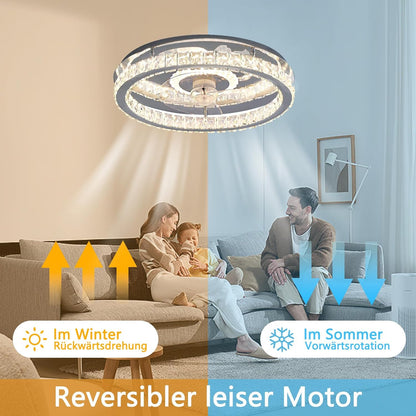 Ventilator Lamp - Plafondventilator - Chroom - Smart Lamp - Dimbaar - 6 Standen - Crystal Ventilator - Keuken Lamp - Woonkamerlamp - Moderne lamp