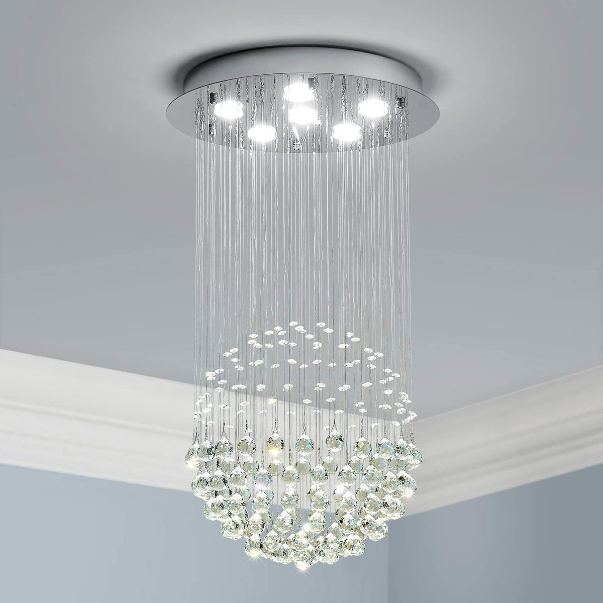 Crystal Chandelier - Modern Chic Pendant Light - Adjustable Chain - Width 45 cm - 6 GU10 Bulbs - For Living And Dining Rooms