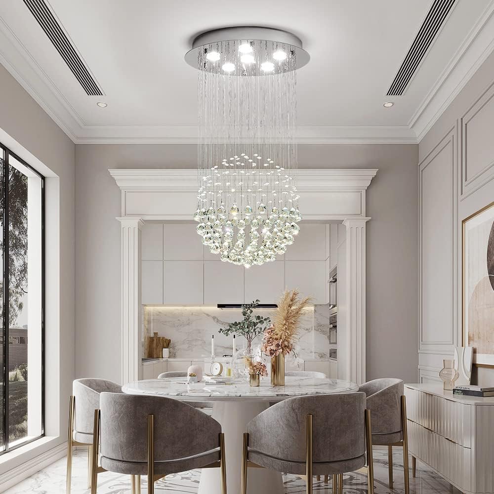 Crystal Chandelier - Modern Chic Pendant Light - Adjustable Chain - Width 45 cm - 6 GU10 Bulbs - For Living And Dining Rooms