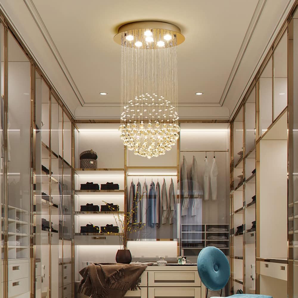 Crystal Chandelier - Modern Chic Pendant Light - Adjustable Chain - Width 45 cm - 6 GU10 Bulbs - For Living And Dining Rooms