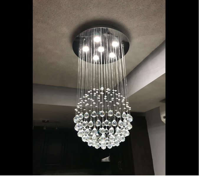 Crystal Chandelier - Modern Chic Pendant Light - Adjustable Chain - Width 45 cm - 6 GU10 Bulbs - For Living And Dining Rooms