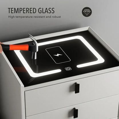 Nachtkast Met LED - 3 USB Poorten - Draadloos Opladen - Wit - 2 Laden - 50x45x40cm - Slim Nachtkastje - Slaapkamer - 3 Kleuren LED