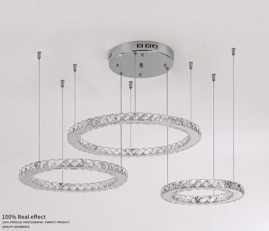Crystal Pendant Lamp - 3 Rings Chandelier - Crystal Led Pendant Lamp - Living Room Lamp - Cold White - Modern Lamp - Pendant Lamp