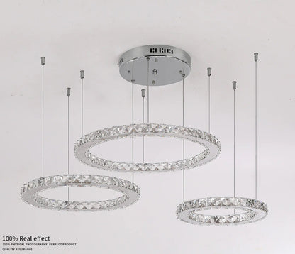 Crystal Pendant Lamp - 3 Rings Chandelier - Crystal Led Pendant Lamp - Living Room Lamp - Cold White - Modern Lamp - Pendant Lamp