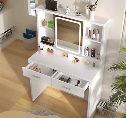 Kaptafel Met LED Spiegel - 2 Laden - Touch Screen - Instelbare LED Verlichting - Make-up Tafel - Modern Design