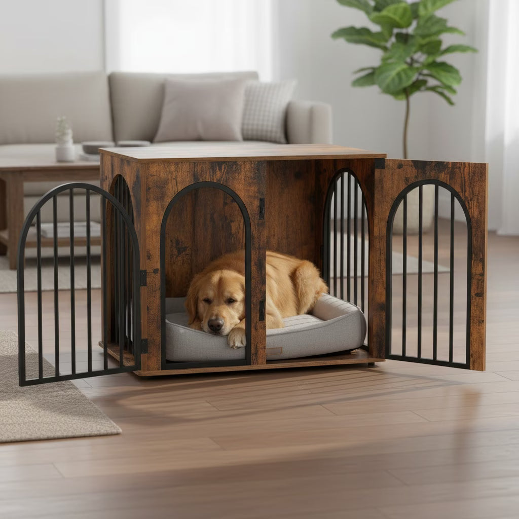 Hondenbench - Meubel - Bench - Hondenkooi - Hondenhok - Hondenbox - Salontafel - 2 Deuren - Schuifdeur - 68 x 49 x 56 cm - Zwart