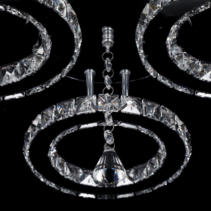 LuxiLamps - 5 Heads Plafonnière - Dimbaar Met APP & Afstandsbediening - Moderne 5 Ringen Chroom Kroonluchter - Verlichting - LED Crystal Plafondlamp - 50W