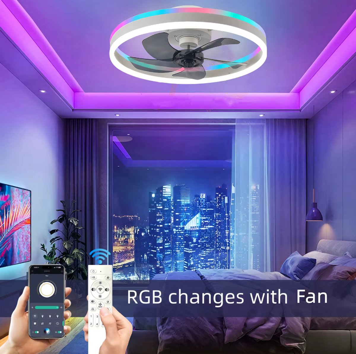 LuxiLamps - Ventilator Lamp - Smart Lamp - RGB - 6 Standen - Dimbaar - Kroonluchter Ventilator - Chandelier Fan - Woonkamer Lamp - Ventilator Lampen