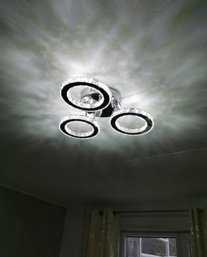 LuxiLamps - 3 Cirkel Chroom Kroonluchter - Dimbaar Met Afstandsbediening - Woonkamerlamp - LED Plafondlamp - Plafonniere - Crystal LED Lamp