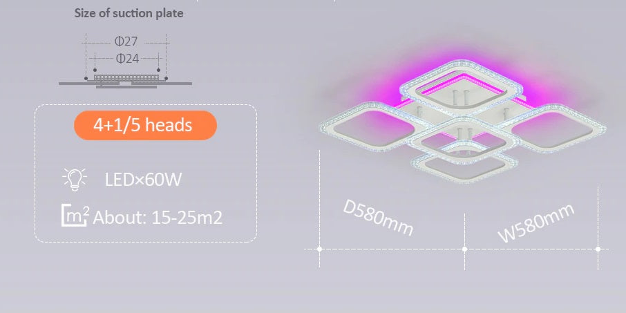 LuxiLamps - 4x1 Kop Plafondlamp - Smart Lamp - Wit - 50 cm - Afstandsbediening en APP - Woonkamer Lamp - Plafonniere