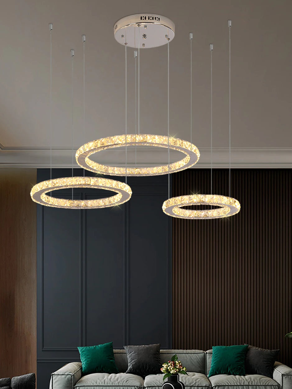 Crystal Pendant Lamp - 3 Rings Chandelier - Crystal Led Pendant Lamp - Living Room Lamp - Cold White - Modern Lamp - Pendant Lamp