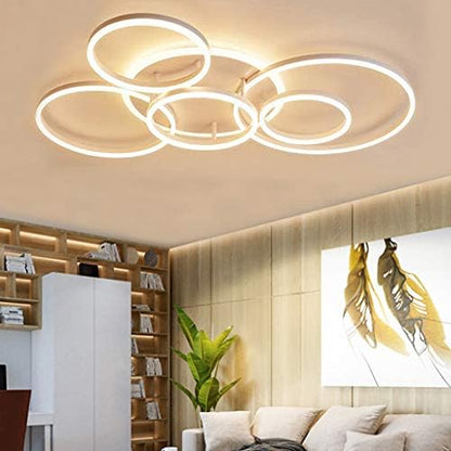 Led Plafondlamp - 6 Ringen - Dimbaar met Afstandsbediening - 108 Watt - Modern Design - Wit - Plafonniere - Modern - Woonkamer - Eettafel - Keuken - Slaapkamer