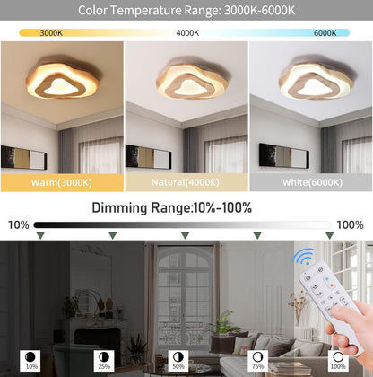 LuxiLamps - Houten Plafondlamp - LED Wolken Model - 40 cm - Dimbaar Met Afstandsbediening - 2800lm - Moderne Woonkamer Lamp - 35W