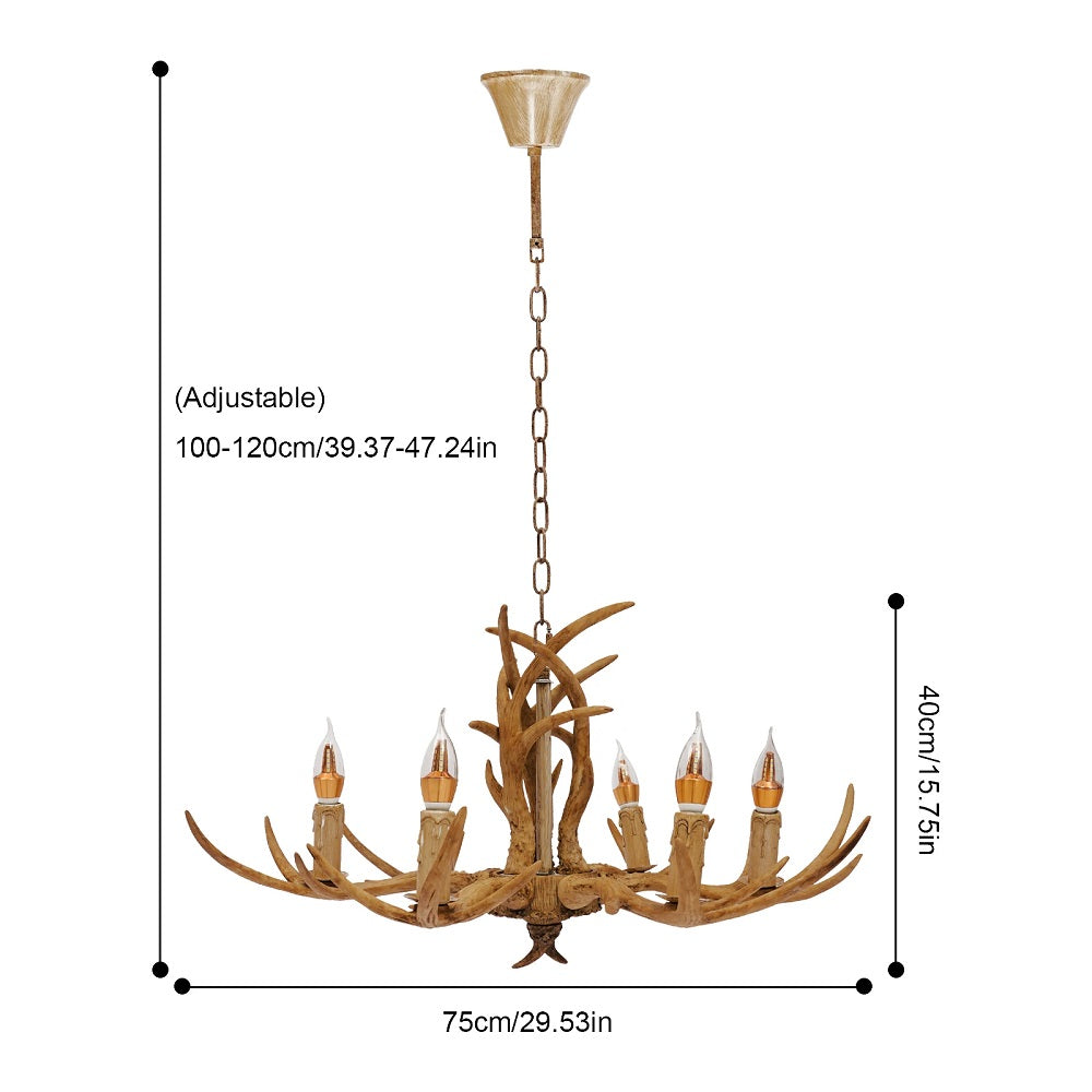 Houten Chandelier - 6 Arm Hout Kroonluchter - Herten Hoorn Stijl - 75 cm - Hanglamp - Woonkamerlamp - Moderne lamp