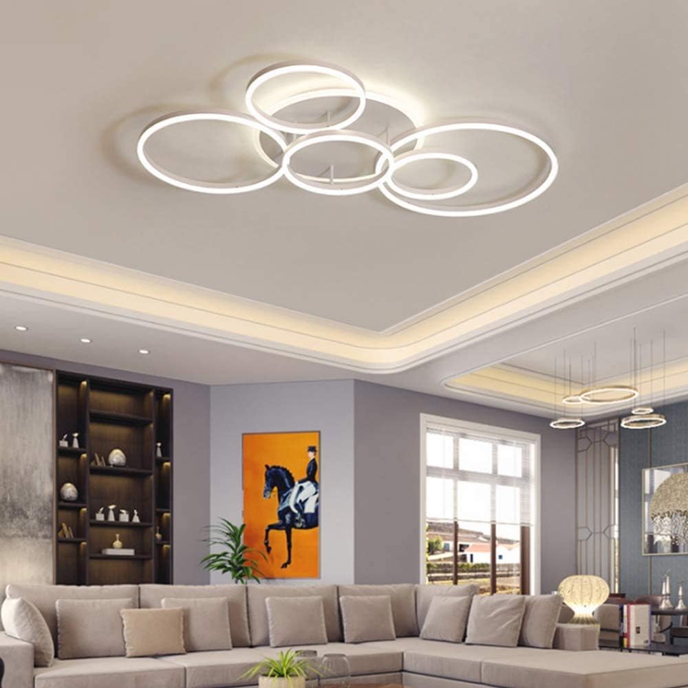 Led Plafondlamp - 6 Ringen - Dimbaar met Afstandsbediening - 108 Watt - Modern Design - Wit - Plafonniere - Modern - Woonkamer - Eettafel - Keuken - Slaapkamer